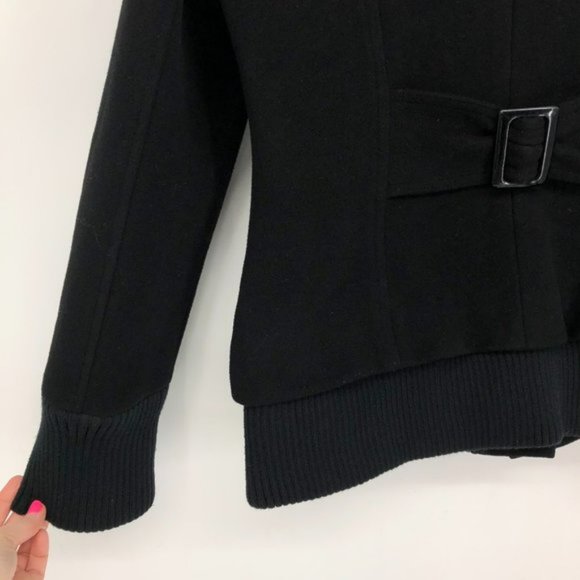 Soia and Kyo Black Wool blend Asymmetrical Buttoned Pea Coat womens Medium - Picture 4 of 15